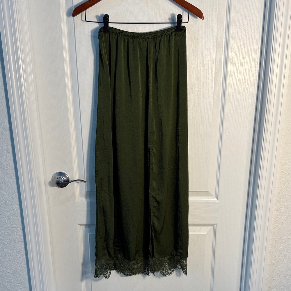 aerie Olive Maxi Skirt with Lace Trim